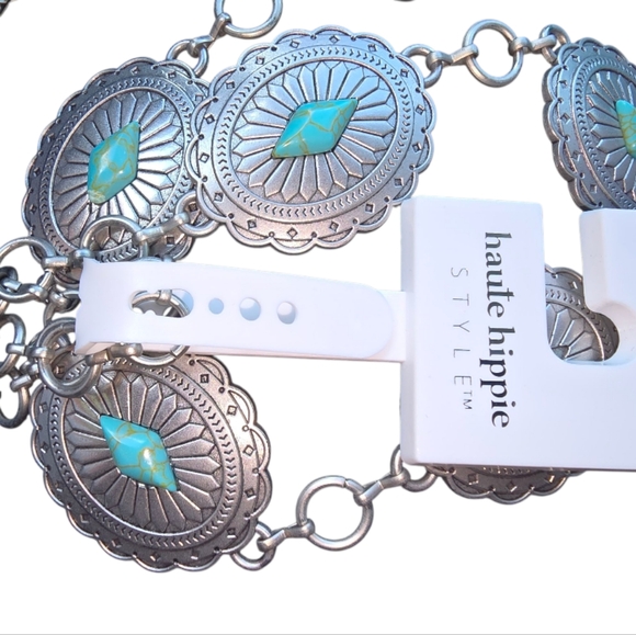 Haute Hippie Silver‎ and Turquoise Chain Concho Belt New main image 4